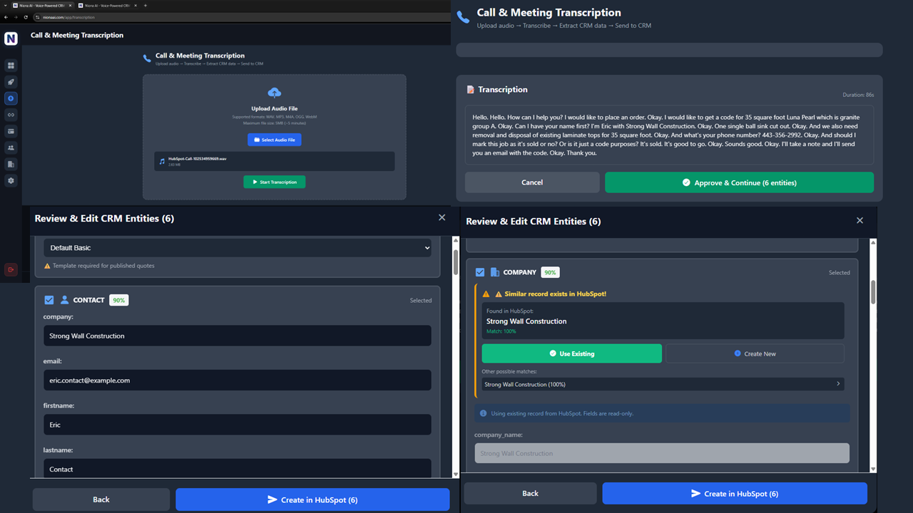 Niona AI call and meeting transcription
